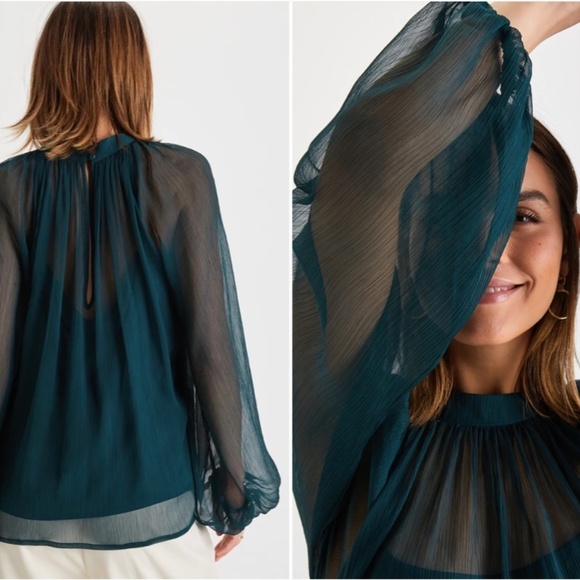 LULU's Sexy Romantic Chic Elegant Sophisticated Sheer Long Sleeve Blouse Top - Picture 4 of 5